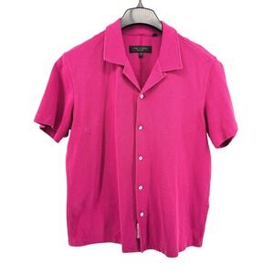 Rag & Bone Button Up Shirt Mens Small Pre-Owned SS Hot Pink Pique Camp Collar